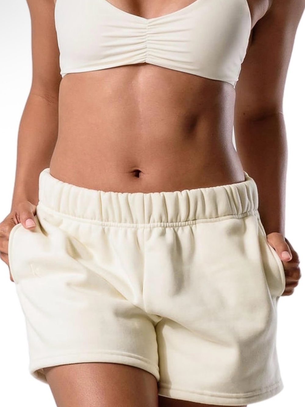 Women's Cream Athletic Shorts with Elastic Waistband
